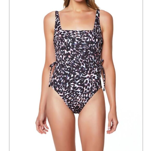 Sanctuary Swim Sz XL Square Neckline High Leg Leopard One Piece Swimsuit New - Picture 2 of 9